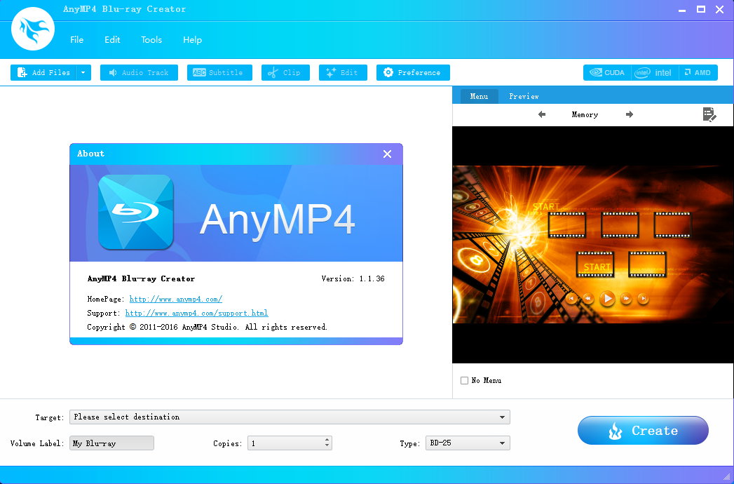AnyMP4 Blu-ray Creator 1.1.36 注册版-Blu-ray蓝光制作