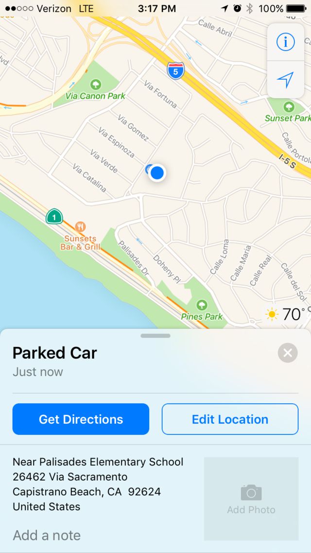 你的iPhone会自动提醒你你把车停在的具体位置