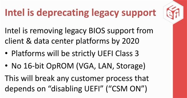 Intel决定2020年封禁UEFI兼容模式：Windows 7系统将无法启动
