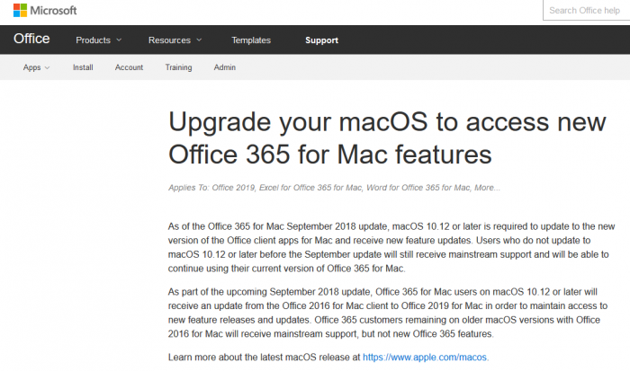 Office 365/Office 2019 for Mac 下个月起要求系统版本最低为 macOS Sierra