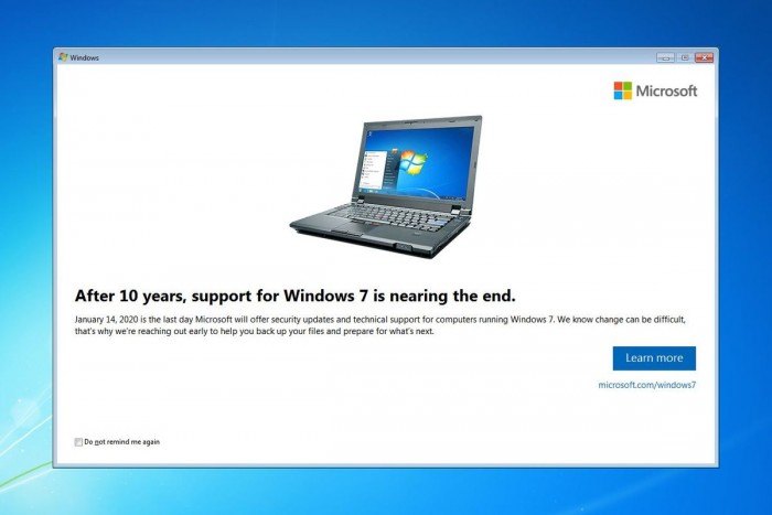 从本周开始，Windows 7专业版用户开始收到“死亡通知”：2020年1月14日结束支持