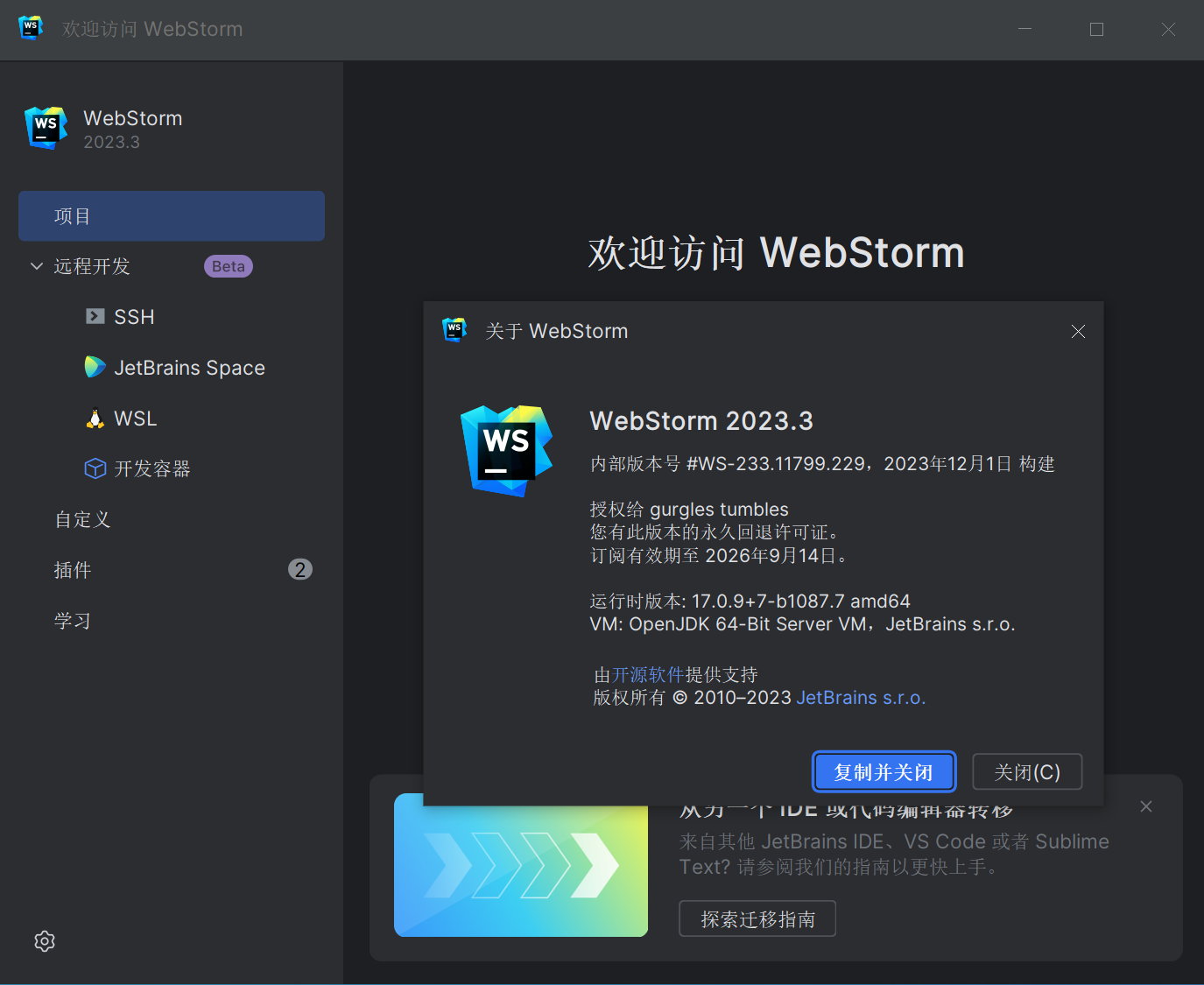 JetBrains WebStorm 2023.3 x64 Multilingual 中文注册版